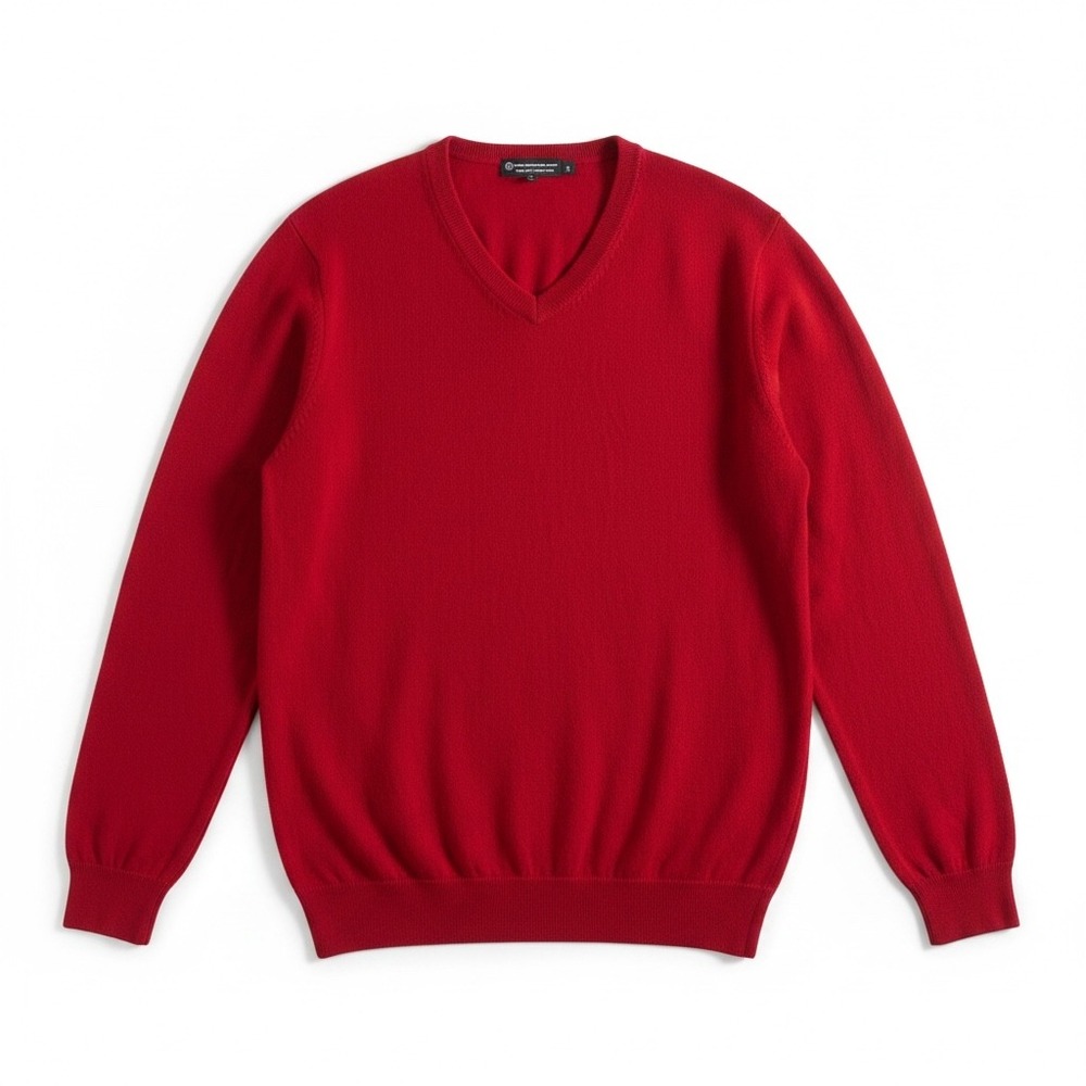 Hart Schaffner Marx Mens Red Extra Fine Merino Wool V-Neck Sweater Size Large